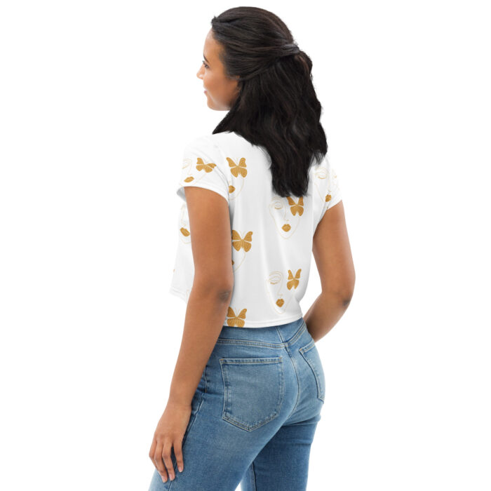 T-shirt Crop-Top imprimé all over "Face Beauty Butterfly marron or" – Image 3