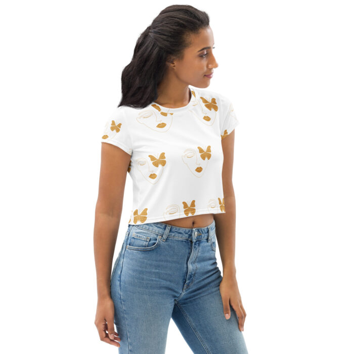 T-shirt Crop-Top imprimé all over "Face Beauty Butterfly marron or" – Image 4