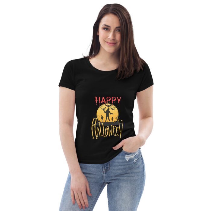 T-shirt moulant écologique femme "Happy Halloween"