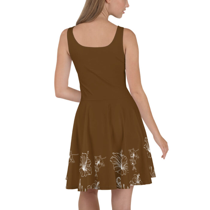 Robe Patineuse "Hibiscus blanc sur fond marron" – Image 3