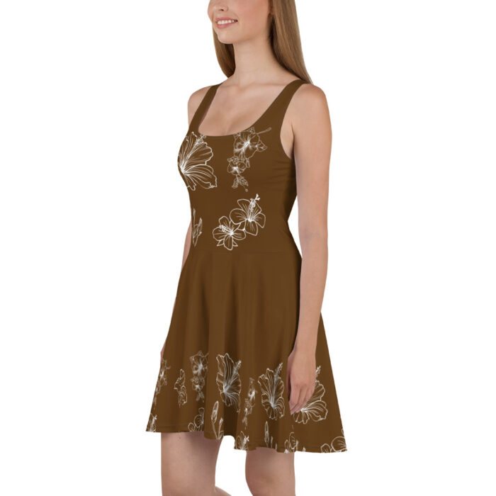 Robe Patineuse "Hibiscus blanc sur fond marron" – Image 4