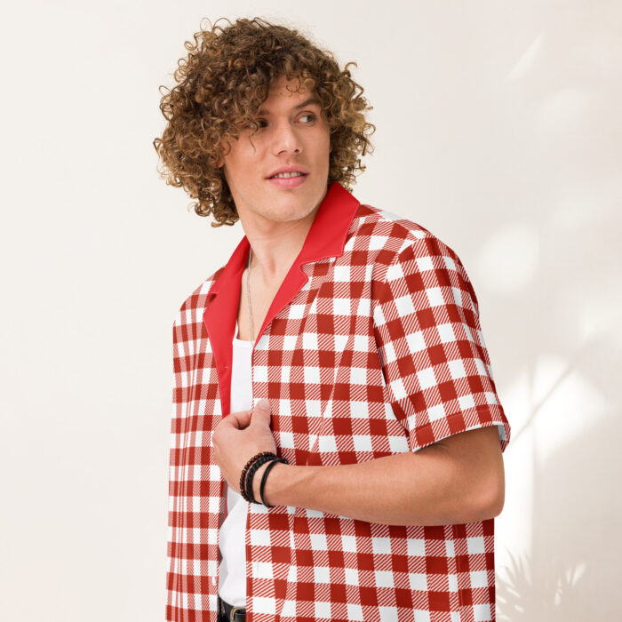 Chemise à boutons unisexe "Rétro Damier Rouge"